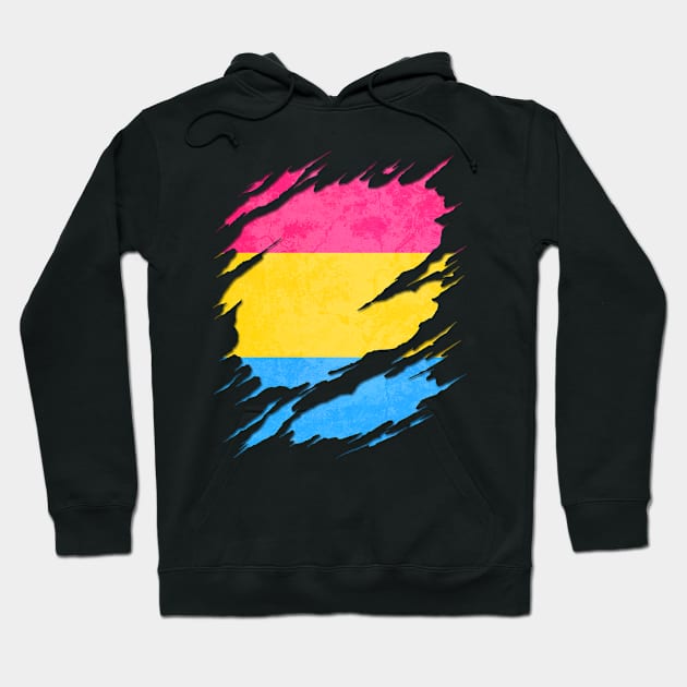 Pansexual Pride Flag Ripped Reveal Hoodie by wheedesign